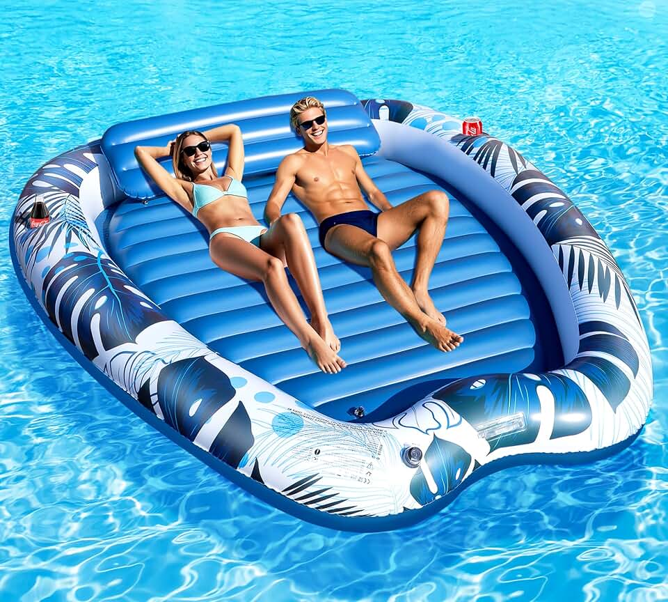 jardinite - Matelas gonflable série piscine - 230x170cm - 2 porte-boissons, appui-tête, 2 personnes