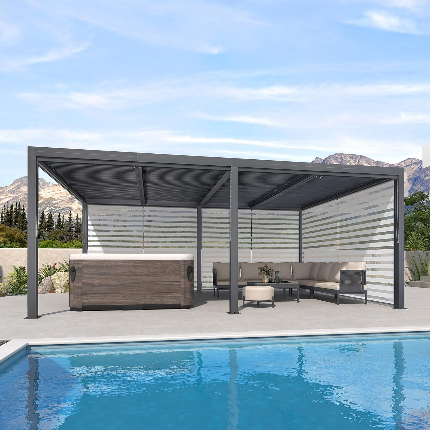 jardinite - Pergola Bioclimatique 6x3,68m - aluminium, stores, lames orientables