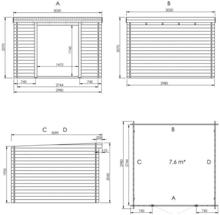 Abri de jardin bois traité - 28mm - 7.5m² - intérieur spacieux - INT024