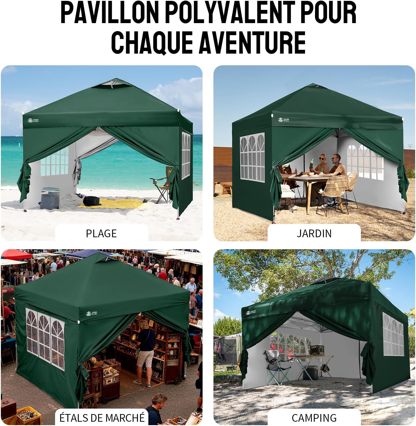 jardinite Tonnelle Pliante 3x3 Imperméable, Barnum Pliant de Jardin Exterieur, Pop-Up Gazebo avec Sac de Rangement, UPF 50+, avec 4 Parois Latérales Amovible, 4 Sac de Sable, Vert Forêt