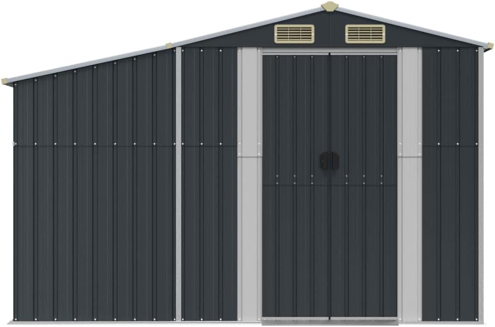 Abri de jardin en acier galvanisé – Soute à outils en métal avec toit incliné pour bûches et charbon – 277 x 192,5 x 179 cm – Solution de rangement extérieure durable en anthracite