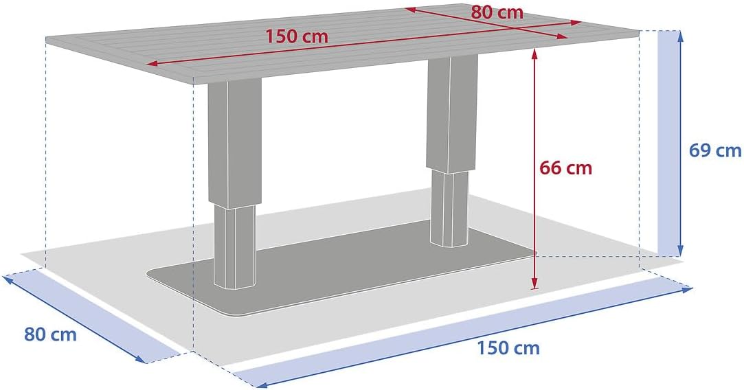 jardinite - Salimia - 150x80 cm - table relevable, alu anticorrosion
