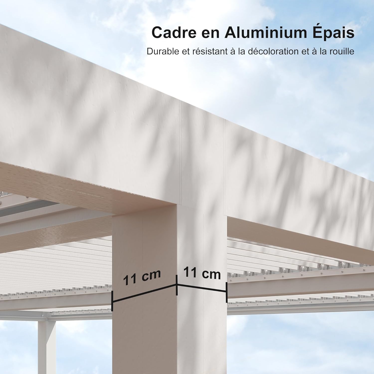jardinite - Pergola bioclimatique - 4,8x3,68m - lames orientables, éclairage intégré, aluminium, blanc