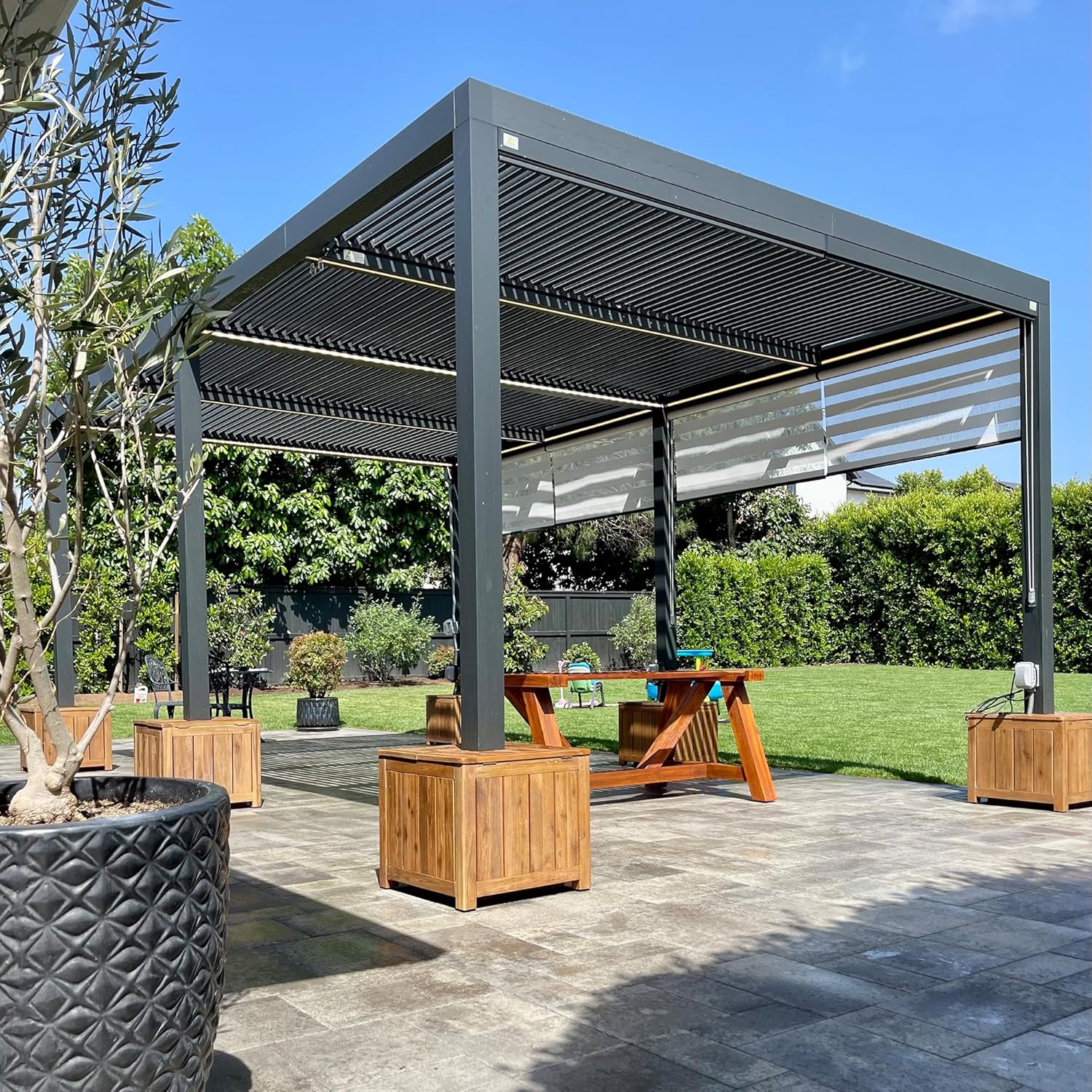 jardinite - Pergola Bioclimatique 6x3,68m - aluminium, stores, lames orientables