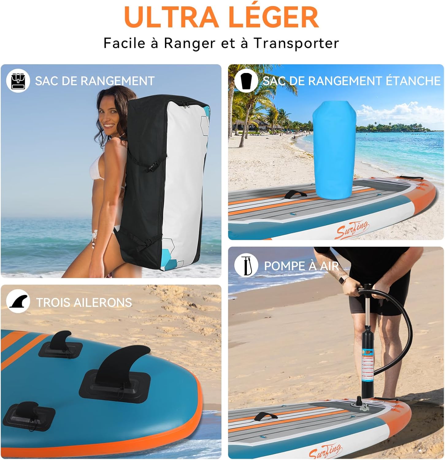 jardinite - Paddle gonflable adulte - 320/335cm - 2 personnes, siège kayak, pagaie alu, caméra, pompe, 150kg