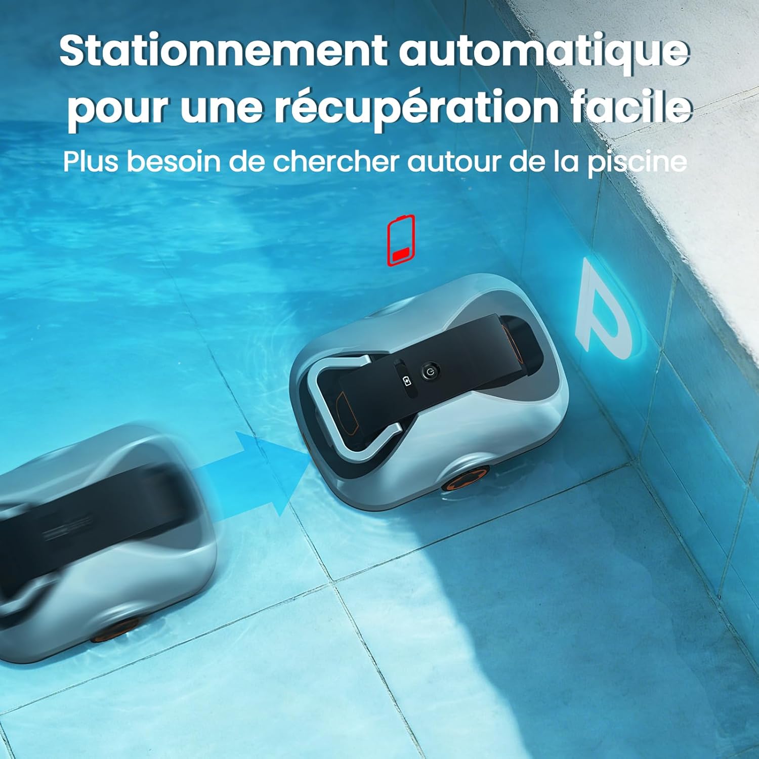 Robot piscine sans fil - compact, 200min autonomie, filtration fine, 232m²