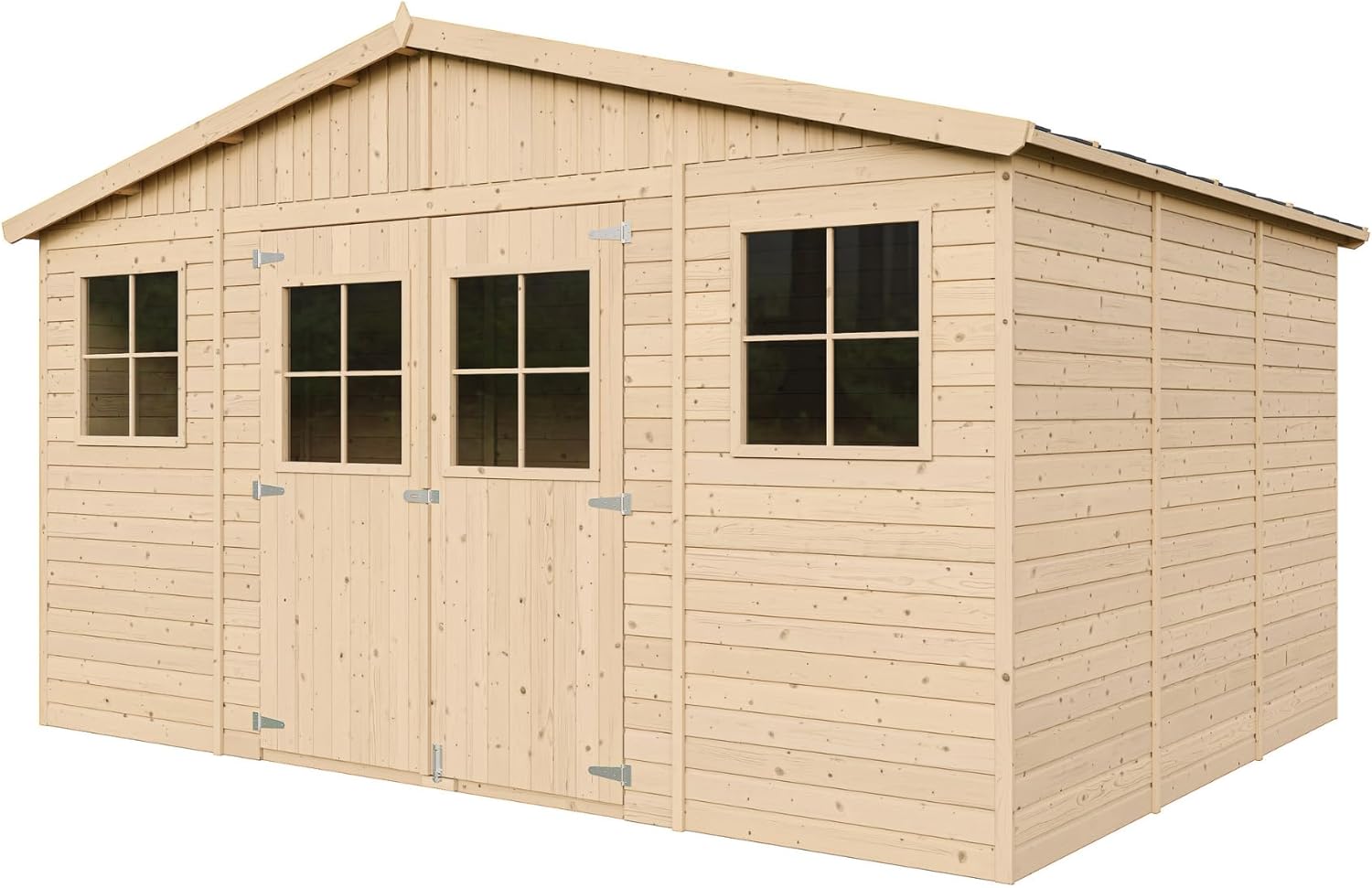 Abri de Jardin en Bois Exterieur avec Plancher IMPRÉGNÉ- Chalet en Pin/épicéa-H246x418x320 cm/12 m²- Construction de Panneaux - Rangement pour vélos, Remise à Outils- jardinite M331+M331G