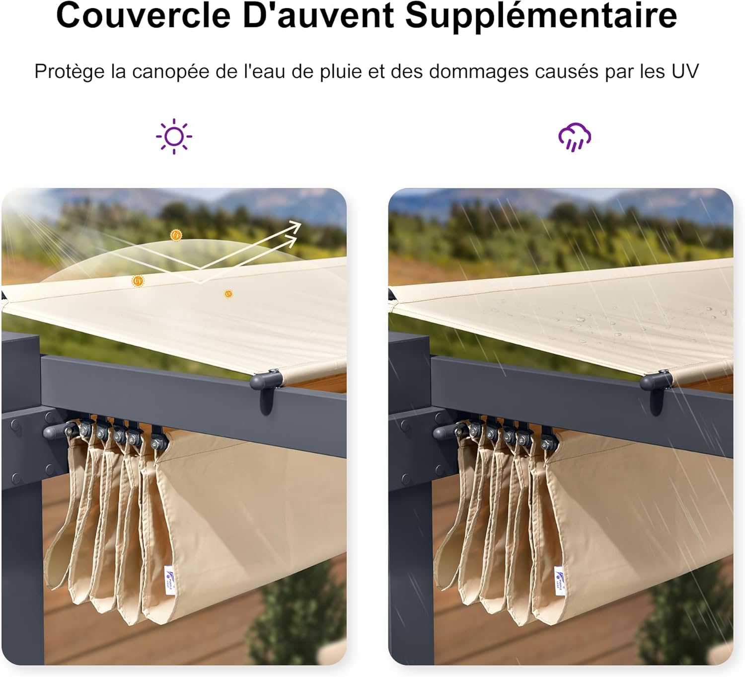 jardinite - Pergola Kaki - 4x3m aluminium, toit rétractable, imperméable