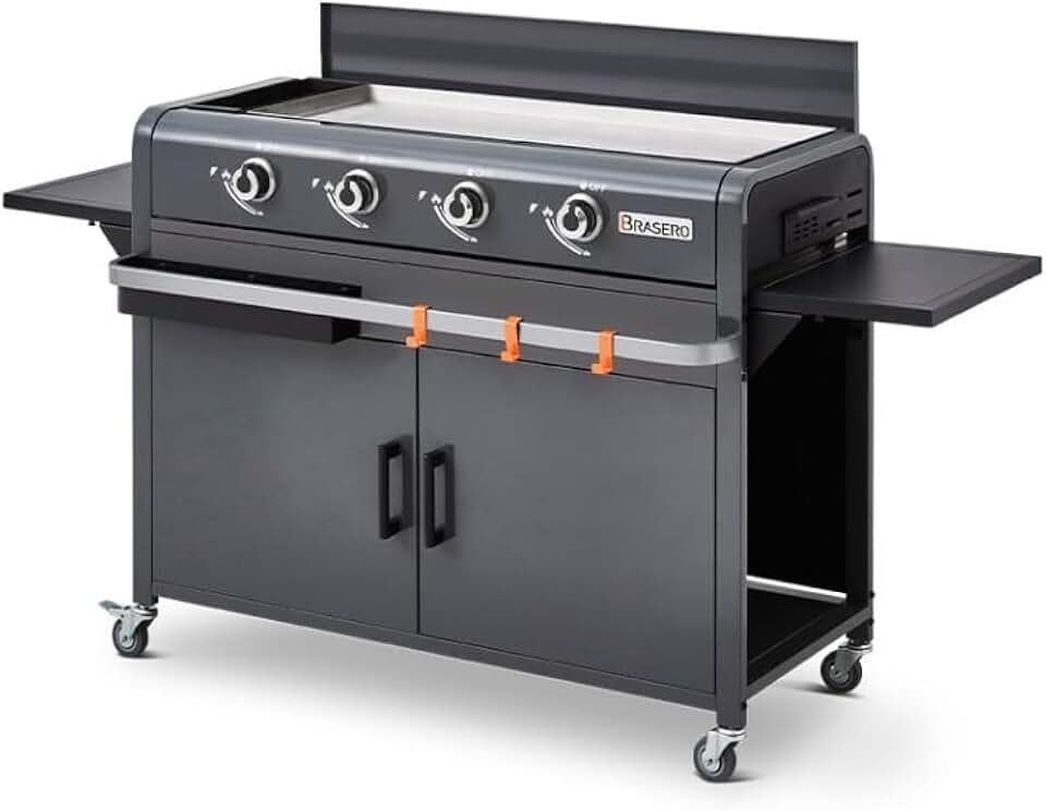 jardinite - Plancha Lola sur chariot, 88x35,5cm, 4 brûleurs gaz, 9,6kW