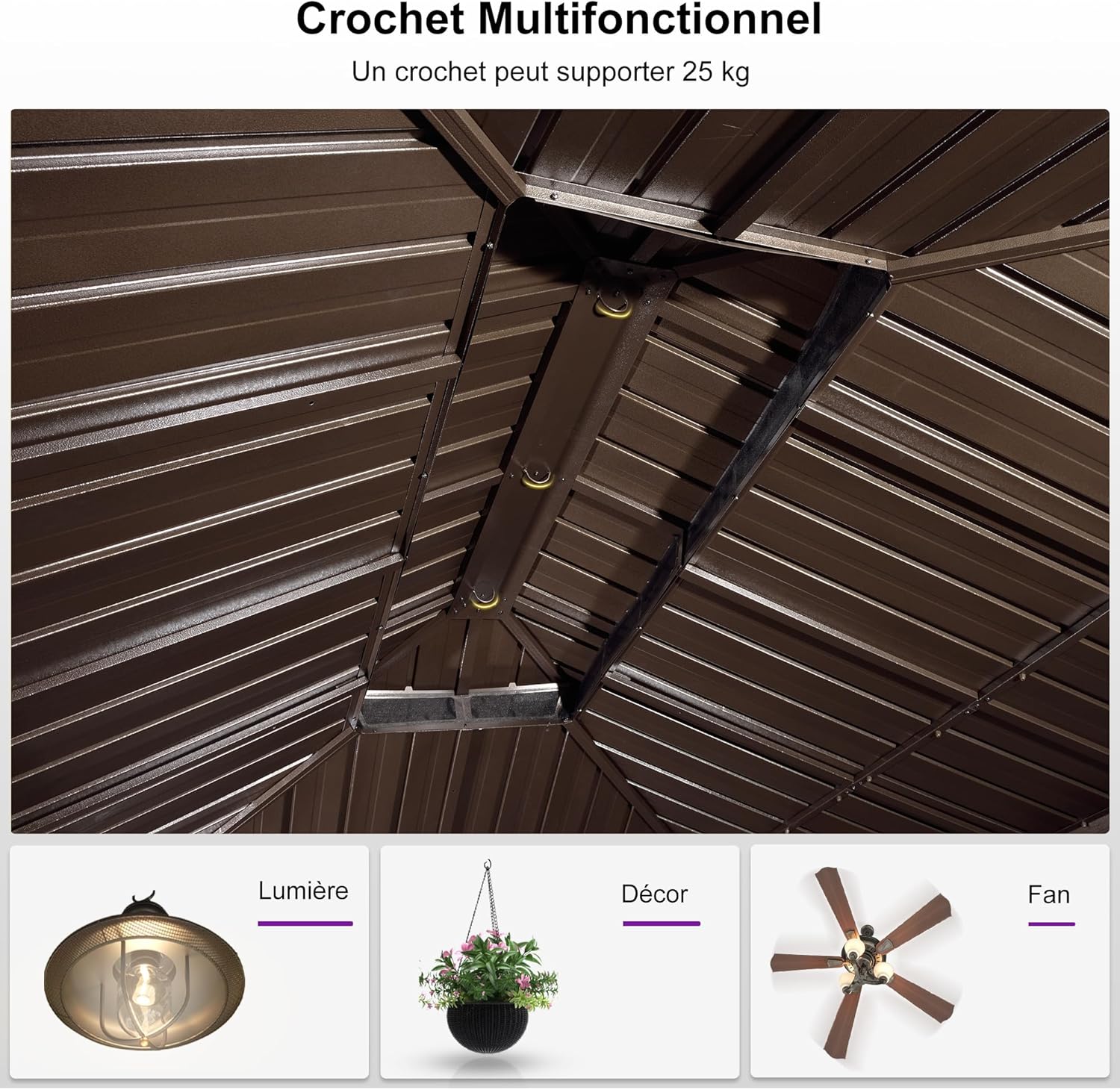 jardinite - Pergola toit double 4,85x3,65m acier moustiquaire rideaux