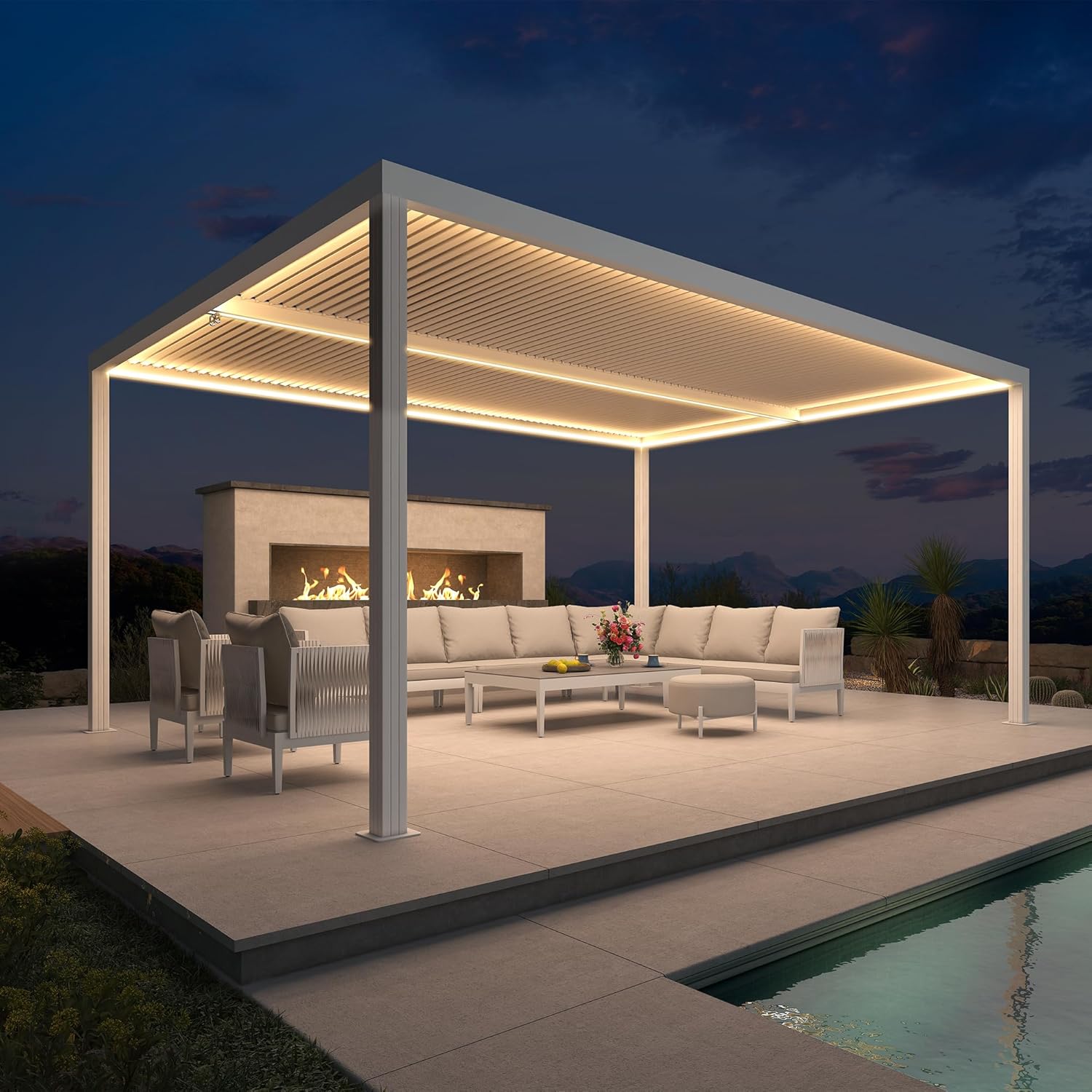 jardinite - Pergola bioclimatique 4,84x3,68m alu, LED, gouttières