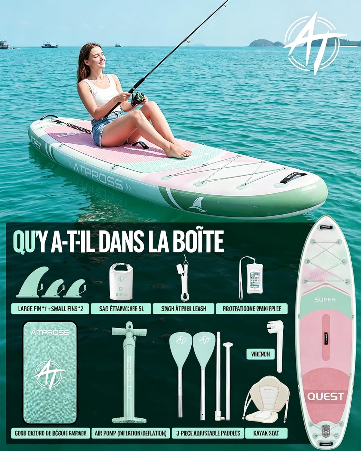 Stand Up Paddle gonflable adulte 320x84cm, 2 places, 200kg, siège kayak