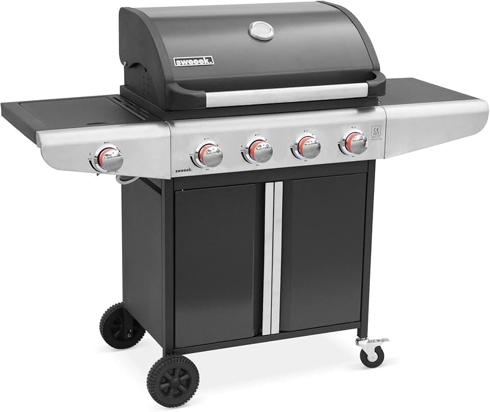 jardinite - Bazin Gris anthracite - cuisine 5 brûleurs, rangement, roues, thermomètre