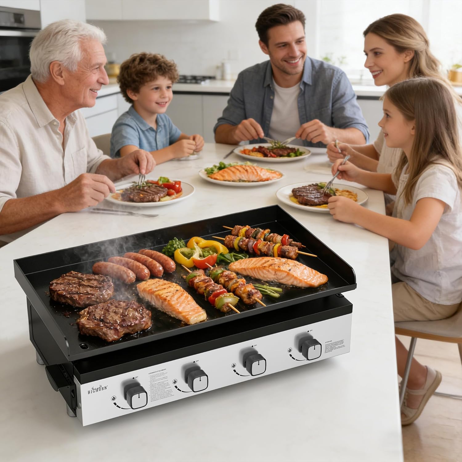 Plancha à gaz - 4 brûleurs, 10kW, noir, grande surface de cuisson