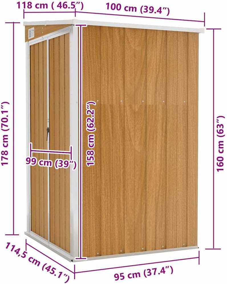 Remise de jardin murale - acier galvanisé, marron, 118x100x178 cm