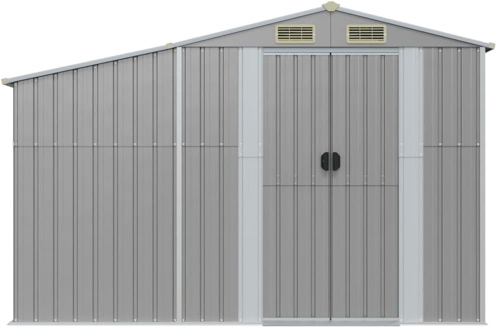 Abri de jardin en acier galvanisé – Rangement d'outils en métal avec toit incliné et bunker de charbon – Organiseur d'extérieur durable – 277 x 93 x 179 cm