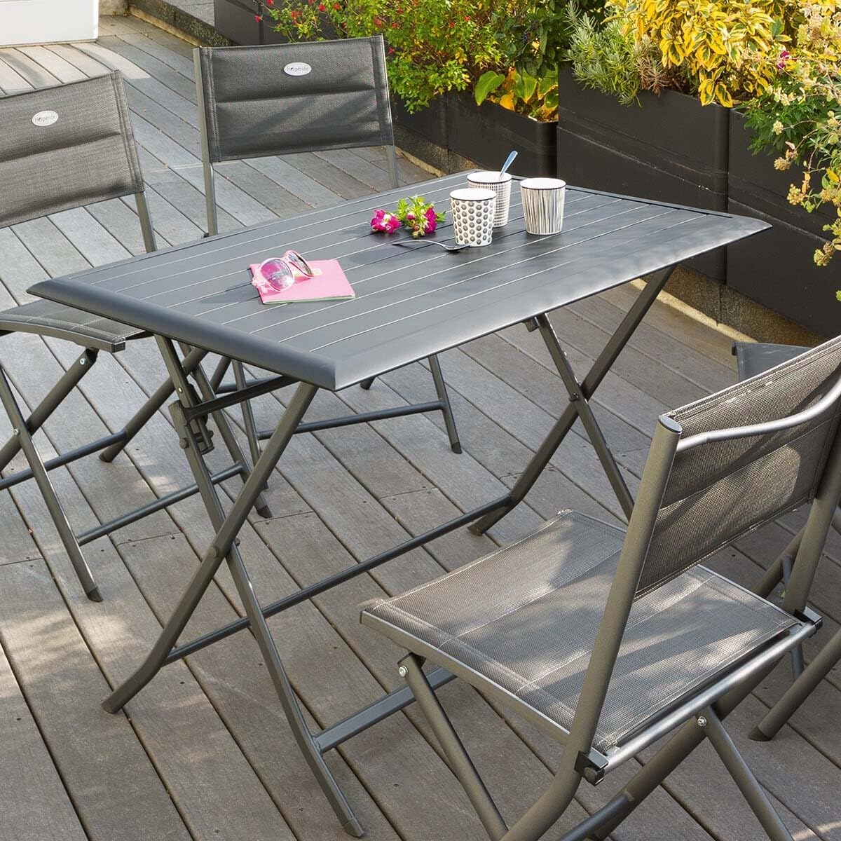 jardinite - Azua - table pliante 4 places, alu époxy gris graphite