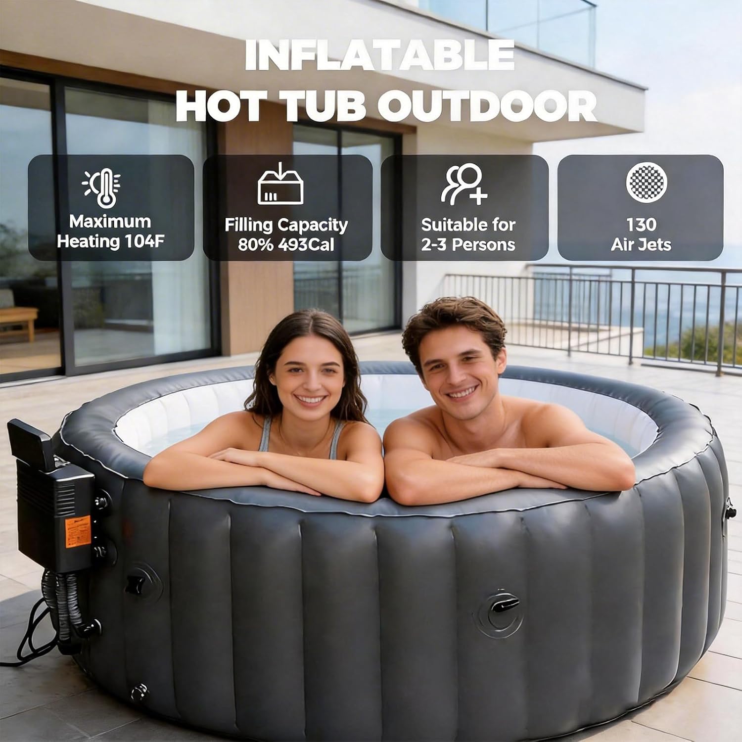 Spa gonflable 3-4 pers - 180cm - 150 jets, panneau contrôle, 42°C
