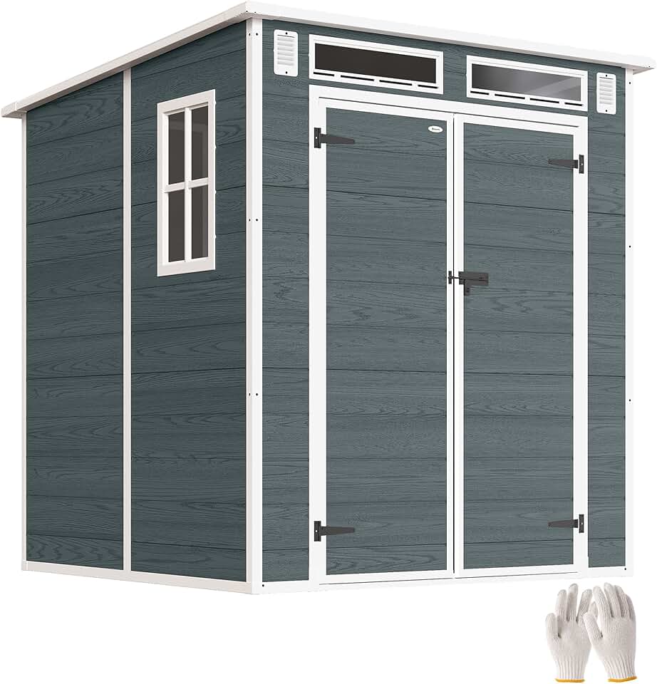 jardinite - abri de jardin résine 3,3m² double porte, fenêtres, plancher