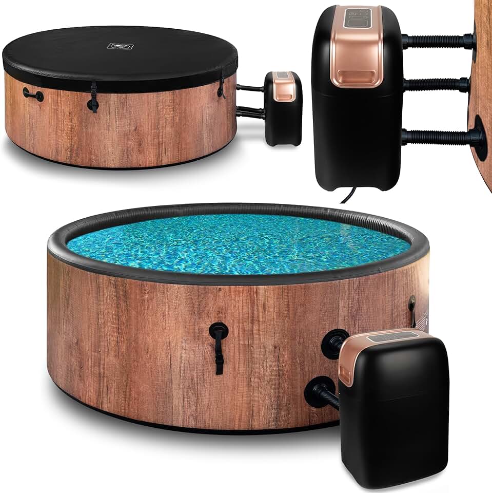 jardinite Spa de jardin SPA de plein air Résistant à l'hiver SPA de plein air Gonflable - 6 personnes, aspect bois, matériau DWF robuste, gonflage rapide, hydromassage bien-être (Chêne)