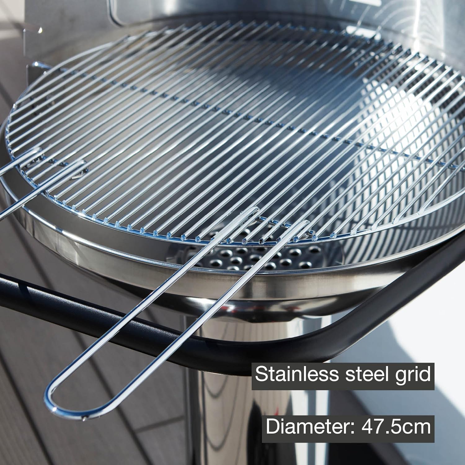 Barbecue charbon acier inox, 47,5 cm, gris, cuisson précise