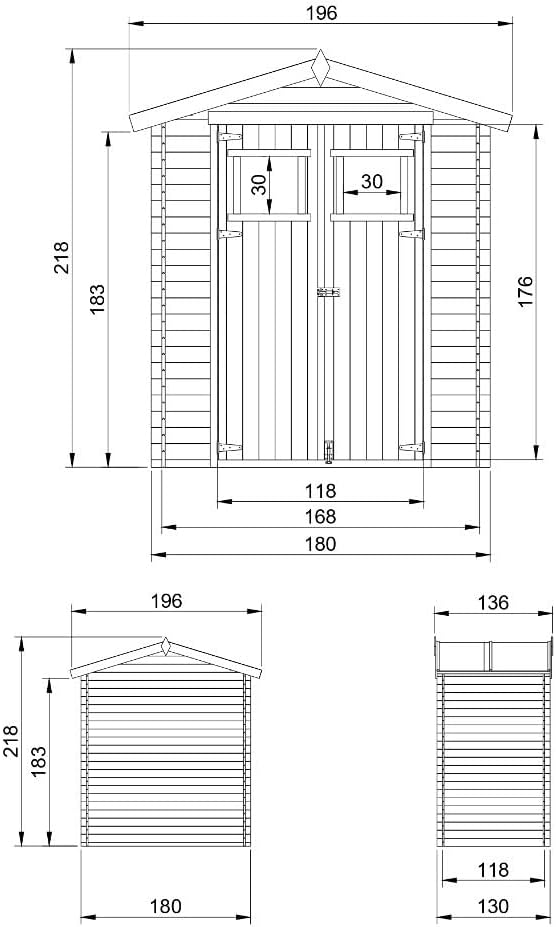 Abri de Jardin en Bois avec Sol TRAITÉ - Stockage extérieur I196xL136xH218 cm/ 1.98 m2 Petit abri à Outils, Local à vélos - Toit imperméable, fenêtres - jardinite M367