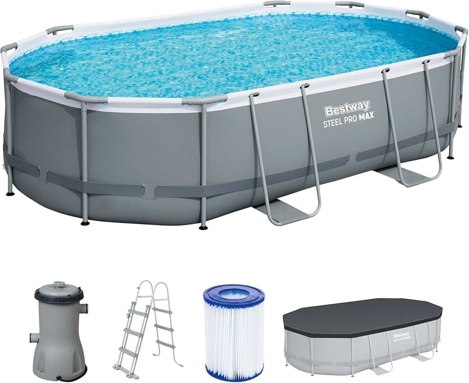 jardinite - Steel Pro Max - 488x305x107 cm - Piscine hors sol gris