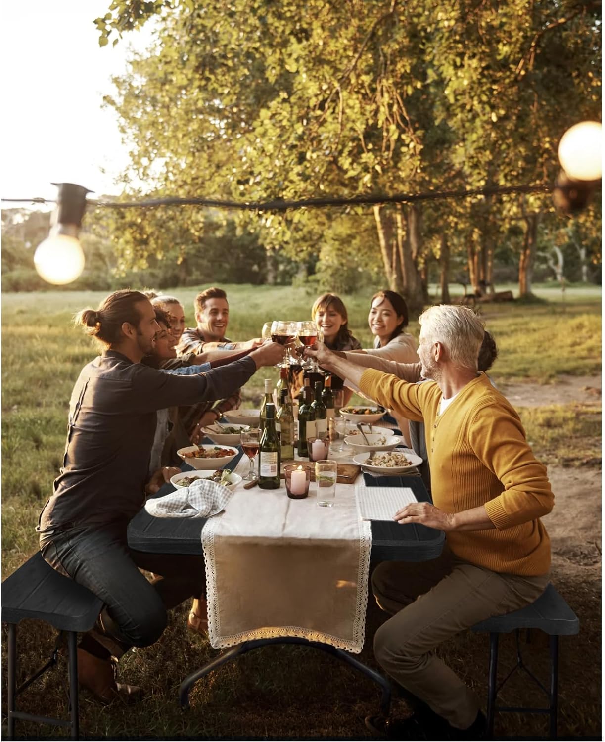 Ensemble Table et Bancs Pliante - 6/8 pers - extérieur/camping - 1 table + 2 bancs