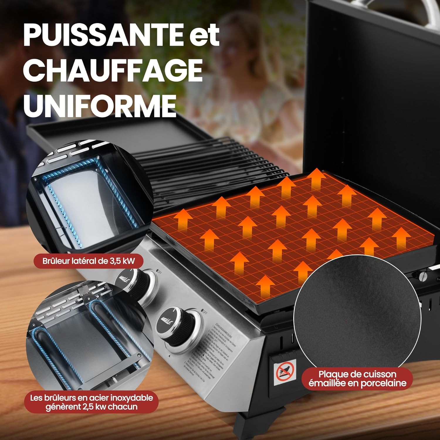jardinite - barbecue gaz 3 brûleurs - 8,5kW - plancha, grille, couvercle multifonction