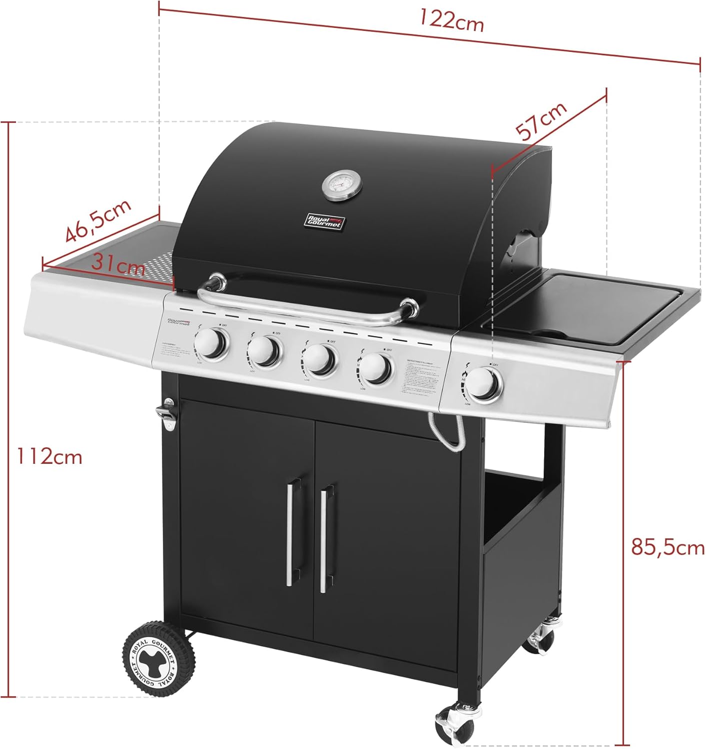 jardinite – Barbecue Série 4+1 – 14,5kW, inox, tablettes, 2 portes