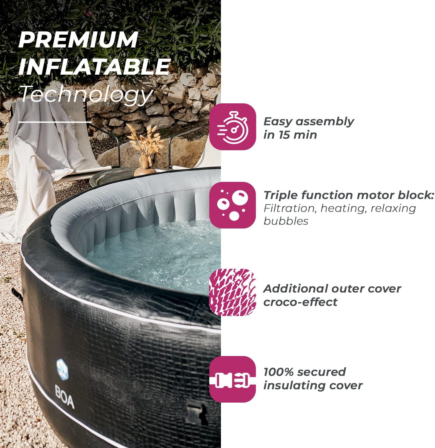 Netspa - spa gonflable XL familial - 195x70 cm - mousse 8 cm, effet croco - SP-BOA155B