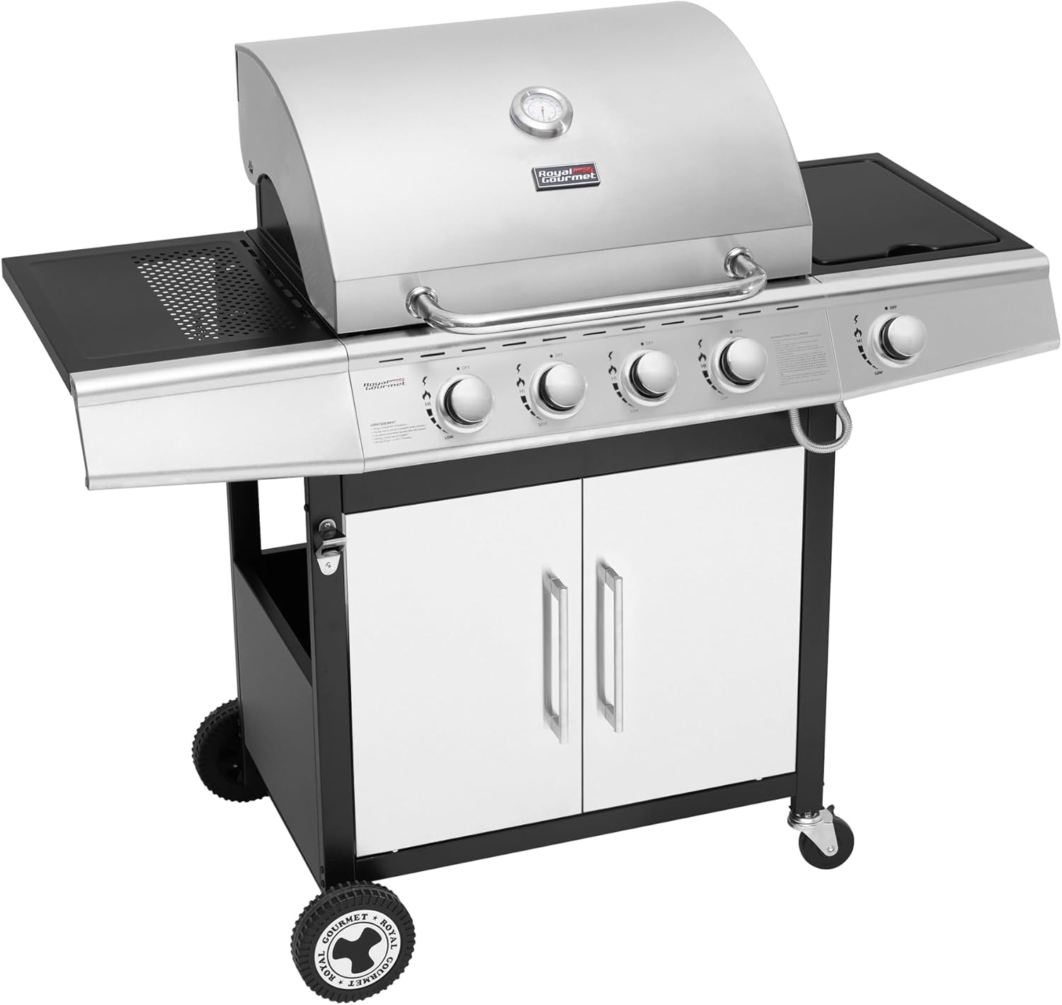 jardinite - Barbecue Gaz 4+1 brûleurs inox - 14,5kW - 2 portes, thermomètre, roues directionnelles