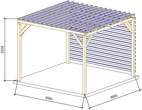 Pergola Bois Massif - Série brise-soleil - 3x3m - Classe 3, persiennes durables