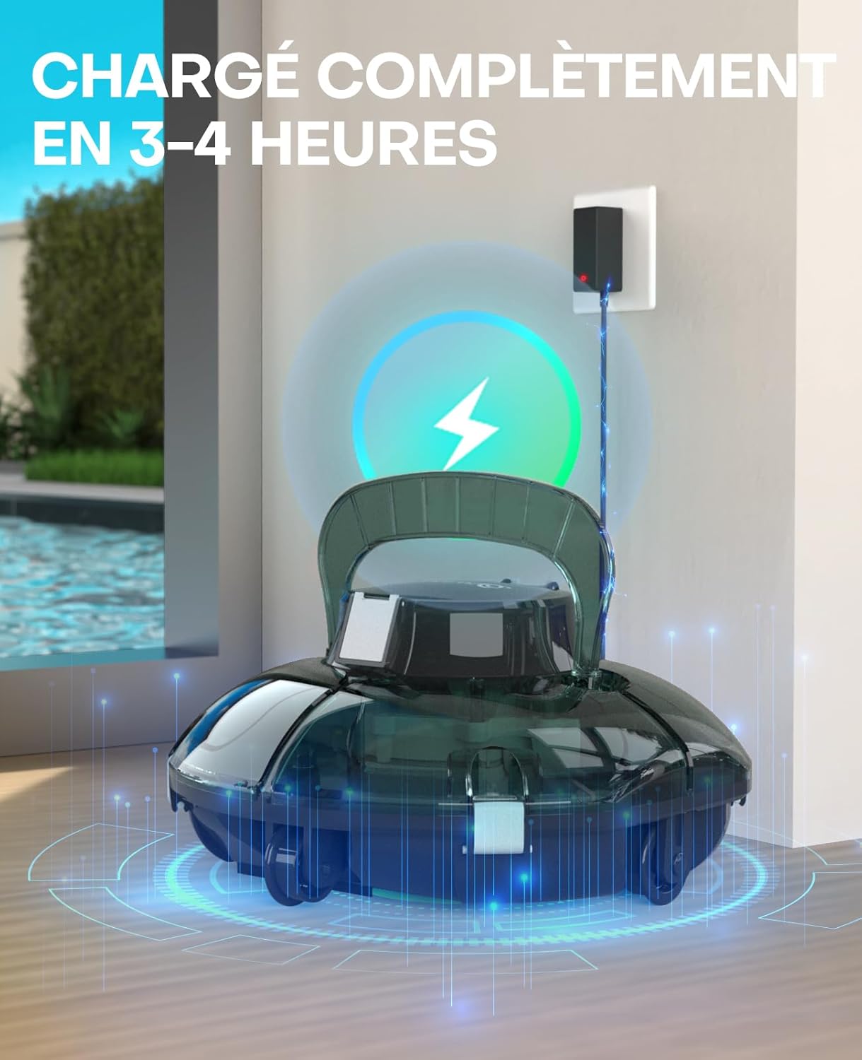 jardinite Winny 200 Robot Piscine, Aspirateur Piscine Sans Fil Avec Batterie, Autonomie 75 Min pour Piscines Hors-Sol 60m², Double Filtration,Stationnement Automatique(Transparent Vert Blanc)