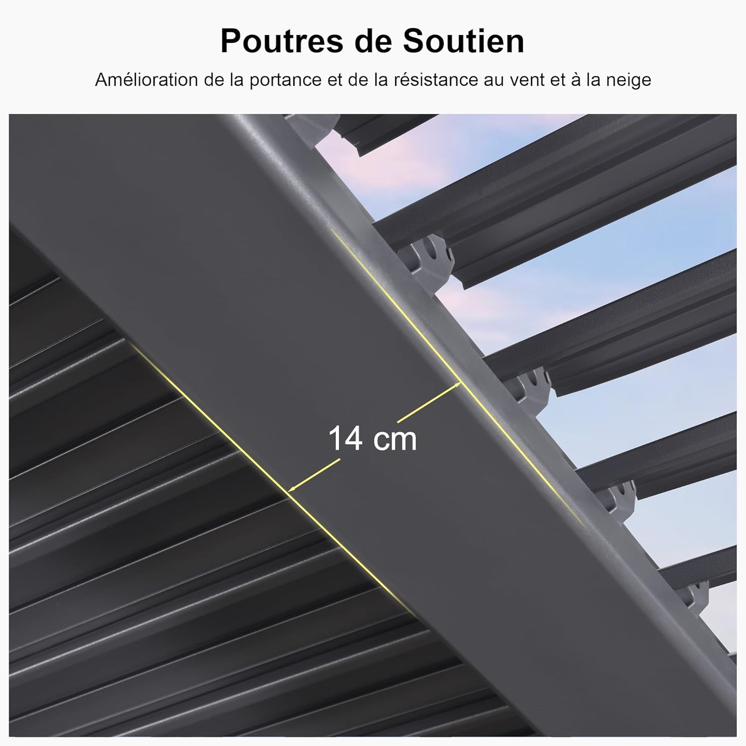 jardinite - pergola bioclimatique - 3x3,65m - aluminium, lames orientables, gris