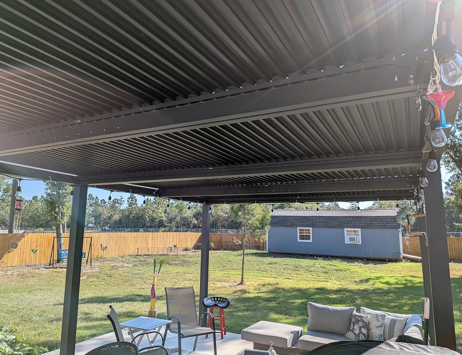 jardinite - Pergola bioclimatique - 6x3,68m - éclairage intégré, aluminium, lames orientables