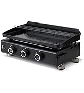 jardinite - Plancha Silvia Evo 3 Feux Plaque Acier de 67 x 34 cm - 3 brûleurs - Grille de réchauffe...