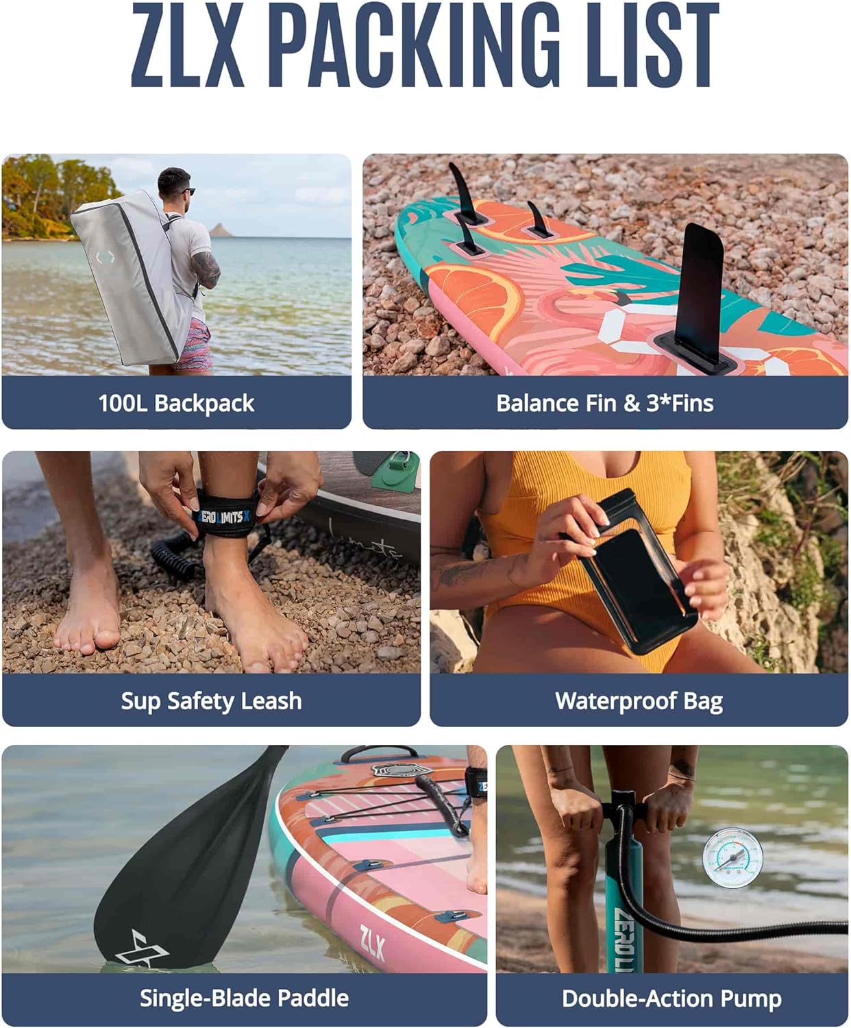 ZLX Paddle Gonflable 350 x 89 cm Extra Large Sup | Planche Stable Antidérapante, Aileron Amélioré, Accessoires Premium, Sac & Pompe Haute Pression, pour Adultes Tous Niveaux avec Siège Gonflable