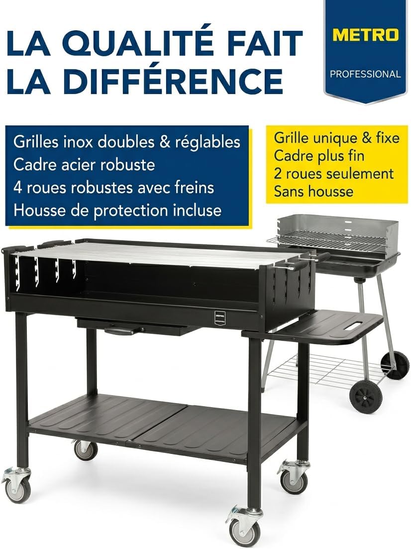 METRO - Barbecue DELUXE - 137x68x94 cm - housse, tablette, acier inox