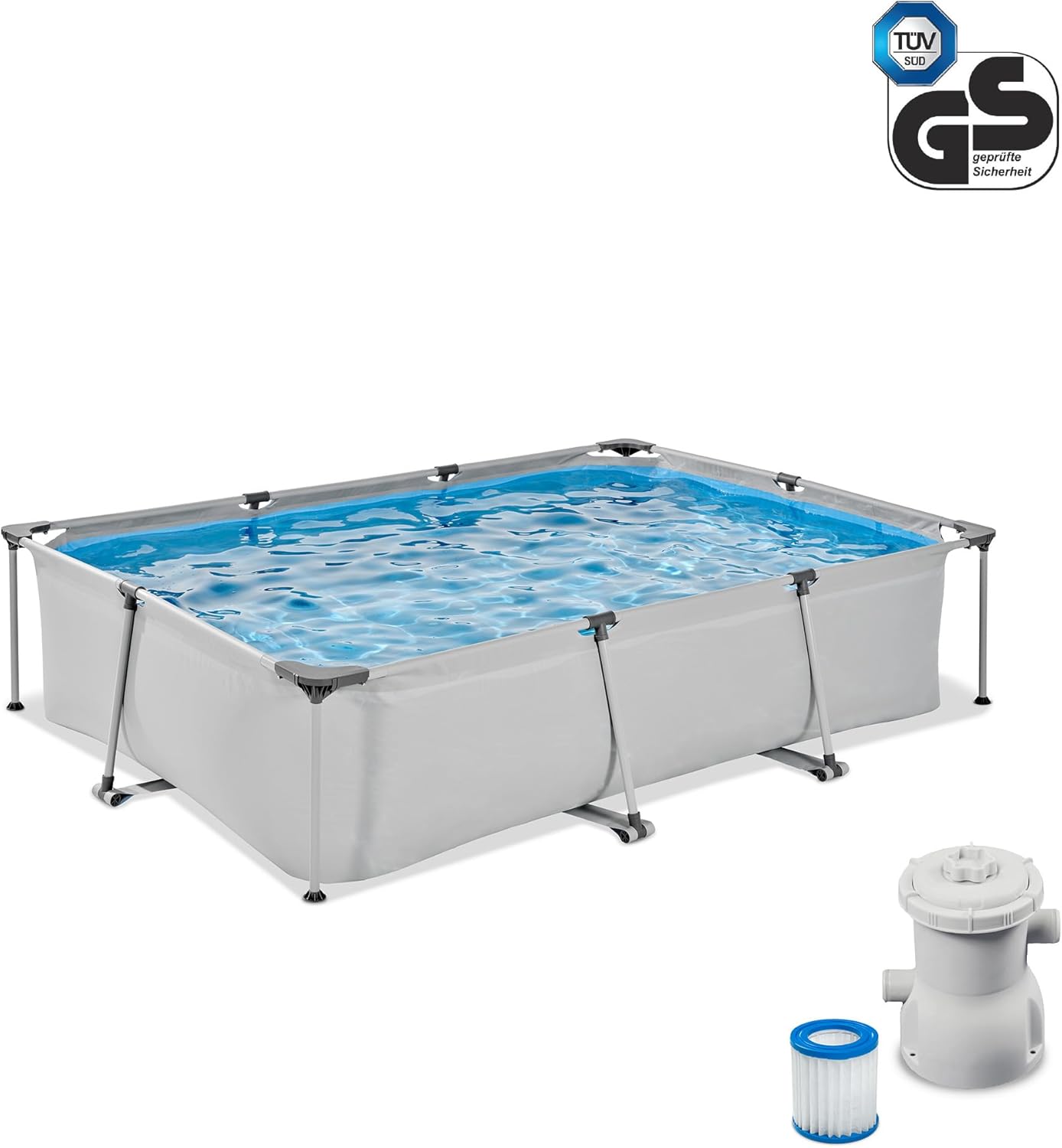 jardinite Piscine Soft Grey - 300x200x65cm - Piscine Hors Sol Rectangulaire avec Pompe Filtrante à Cartouche - Entrée Basse - pour Les Jeunes Enfants - Cadre Stable - Design Unique - Gris