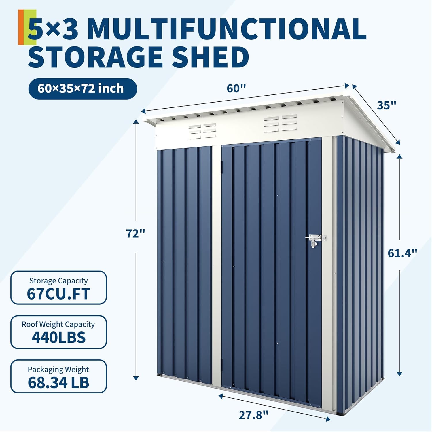Abri de jardin - métal compact - 152x91 cm - toit incliné, portail verrouillable