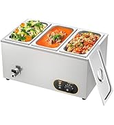 jardinite Bain Marie Électrique en Acier Inoxydable 1500W, 3X 1/3 GN Récipients avec Couvercle,Temp...