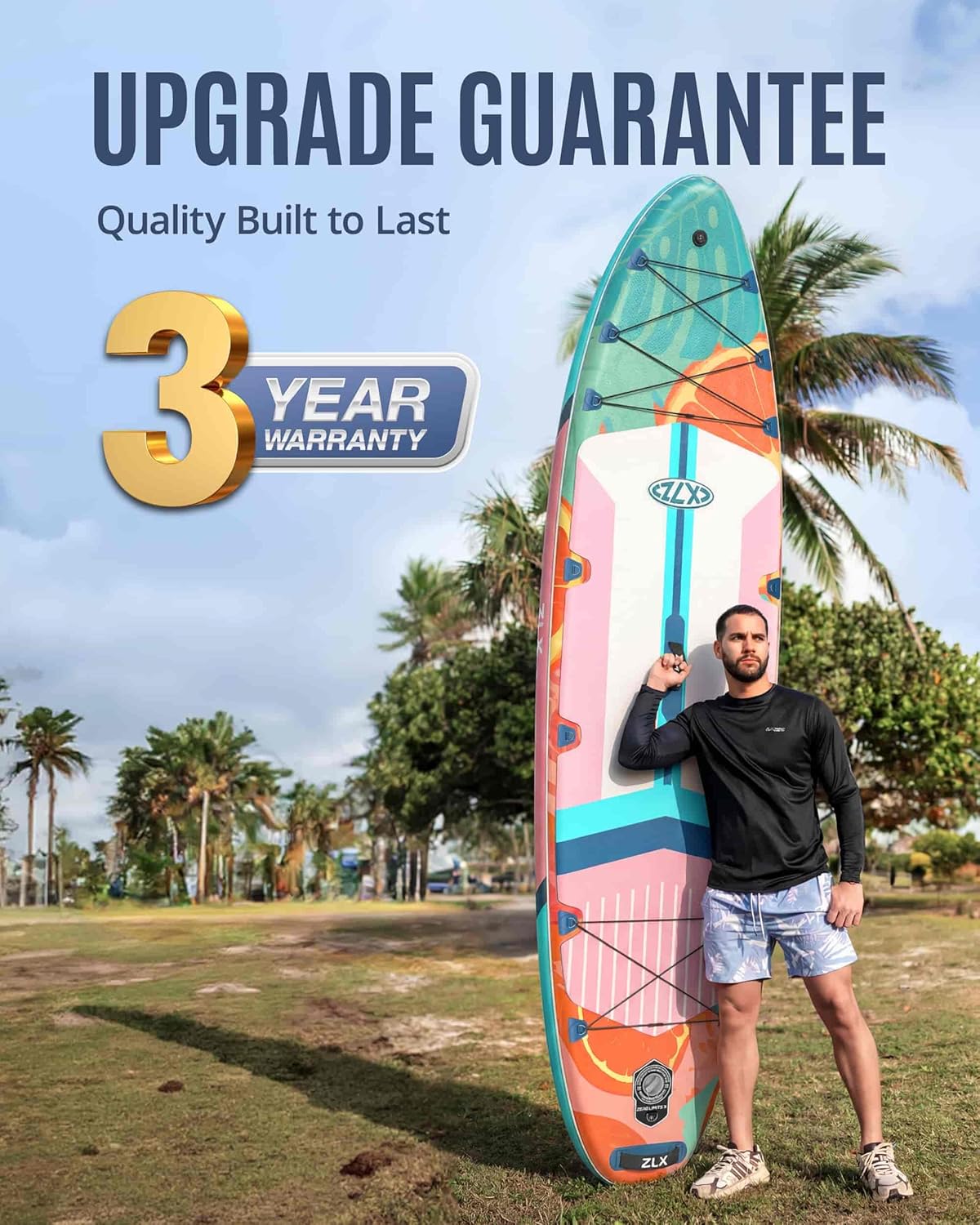 ZLX Paddle Gonflable 350 x 89 cm Extra Large Sup | Planche Stable Antidérapante, Aileron Amélioré, Accessoires Premium, Sac & Pompe Haute Pression, pour Adultes Tous Niveaux avec Siège Gonflable