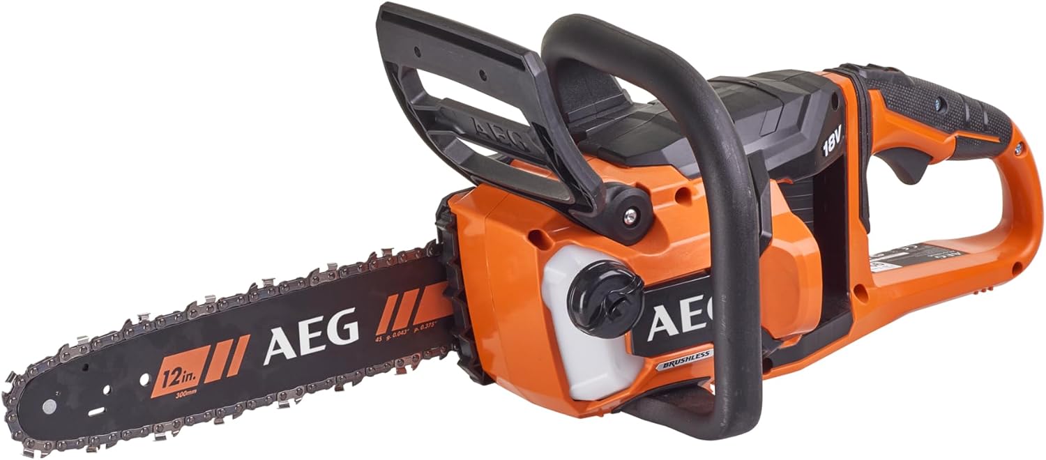 AEG - 4935471337 Tronçonneuse sans fil (18 V, frein de chaîne, poignée latérale AVS, système de lubrification automatique, longueur de lame 30 cm) ACS18B30