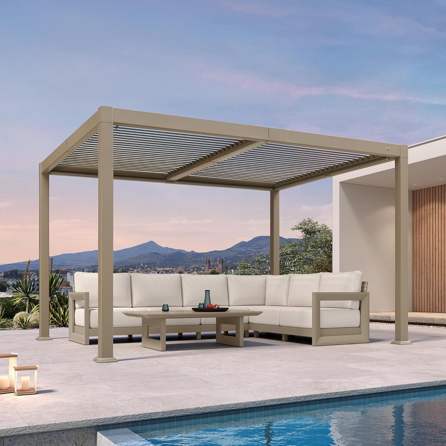 jardinite - pergola bioclimatique LED - 3x3,65m - alu, lames orientables, étanche