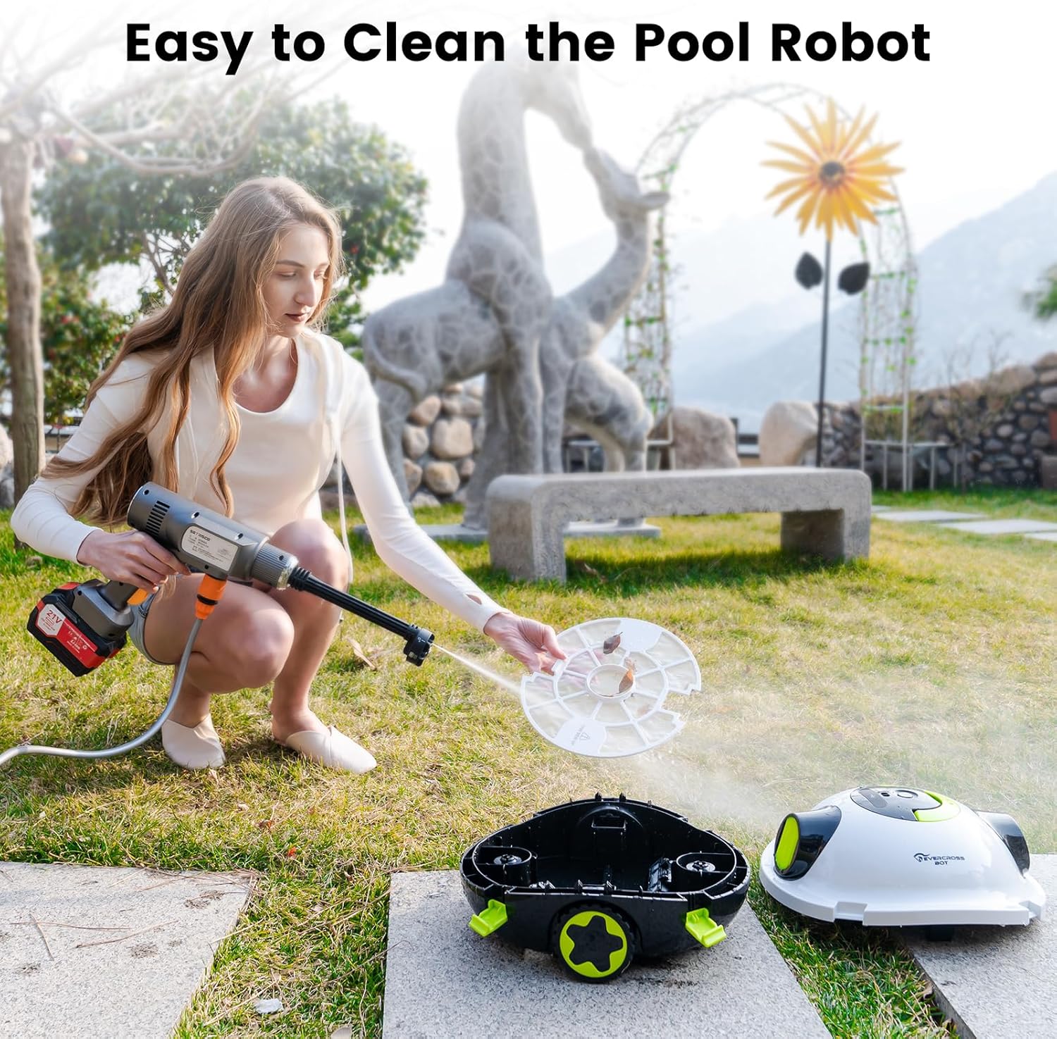 EVERCROSS - BOT série - 120㎡ - sans fil, 100min autonomie, 3L bac, IPX8