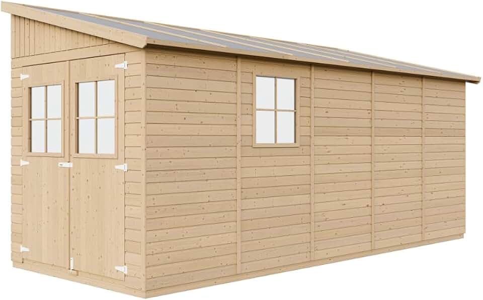 jardinite M341 Abri de Jardin en Bois Naturel (sans paroi latérale)- Stockage extérieur avec fenêtres- H244x216x513 cm/10 m2, Hangar en Bois Naturel - Atelier Rangement Outils et vélos The Forest Stewardship Council