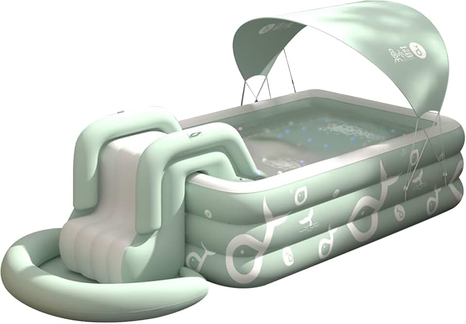 jardinite Piscine d'Été Ombragée Gonflable avec Toboggan Intégré - Piscine Extérieure pour Enfants et Adultes