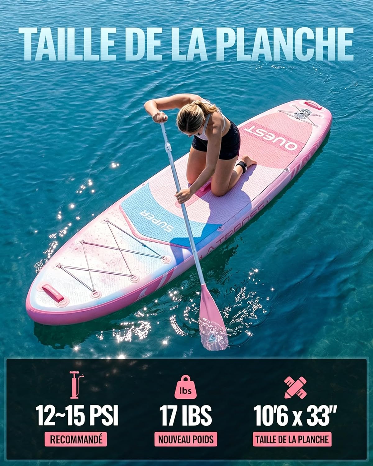 Stand Up Paddle Gonflable Adulte avec Siège Kayak & Accessoires, 320x84cm Planche de Sup Extra Large pour 2 Personnes, Charge 200kg, Kayak Gonflable 2 Places Stable et Antidérapant pour Surf