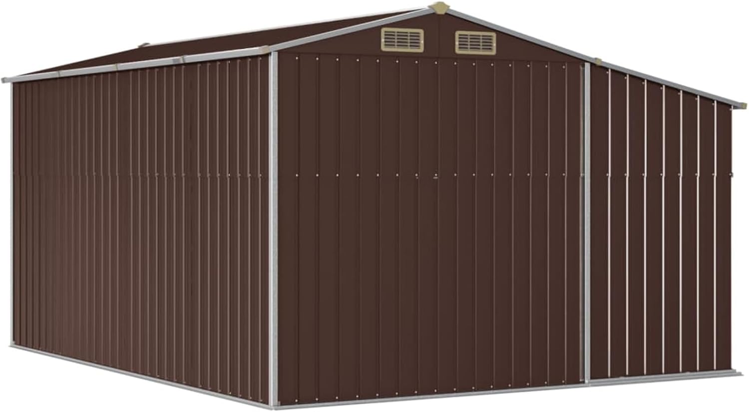 Abri de jardin en acier galvanisé pour outils, bûches et bunker à charbon – Toit incliné durable pour l'extérieur – 277 x 365,5 x 179 cm – Marron
